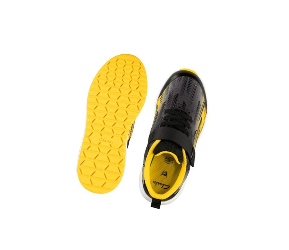 Trampki Clarks Aeon Pace Skórzane Chłopięce Czarne Żółte | FHBWSU846