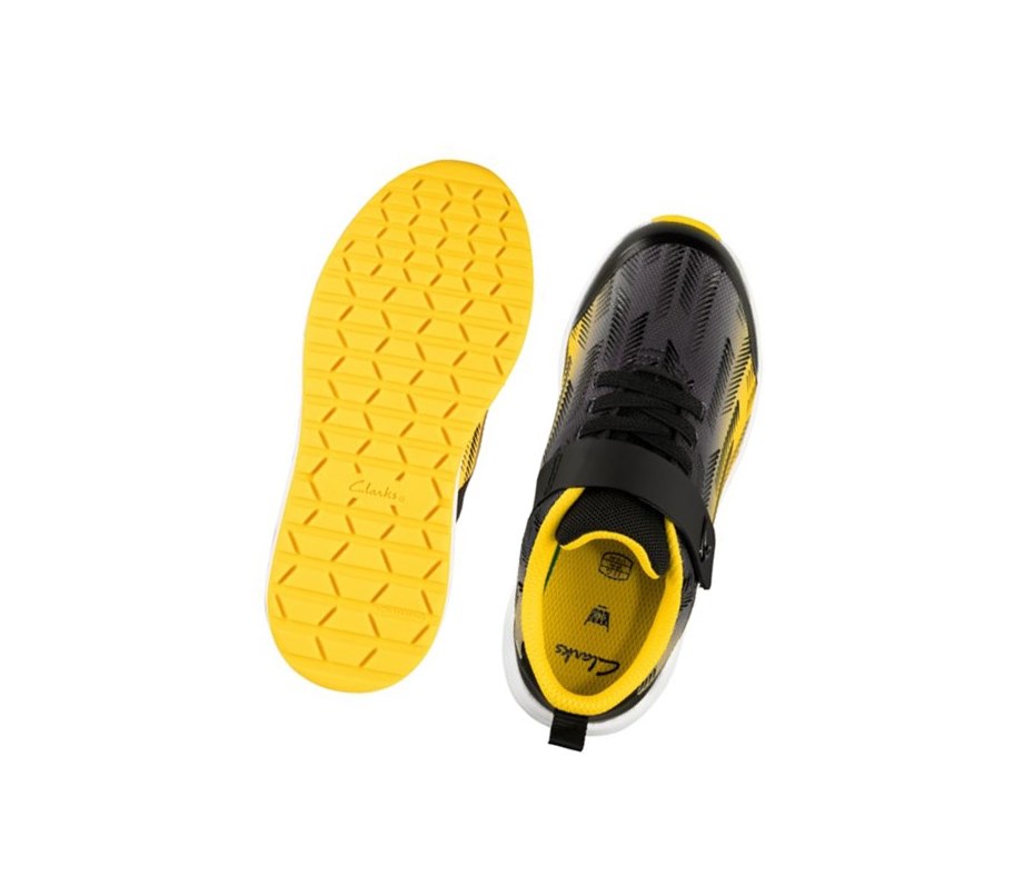 Trampki Clarks Aeon Pace Skórzane Chłopięce Czarne Żółte | PJDIBV964