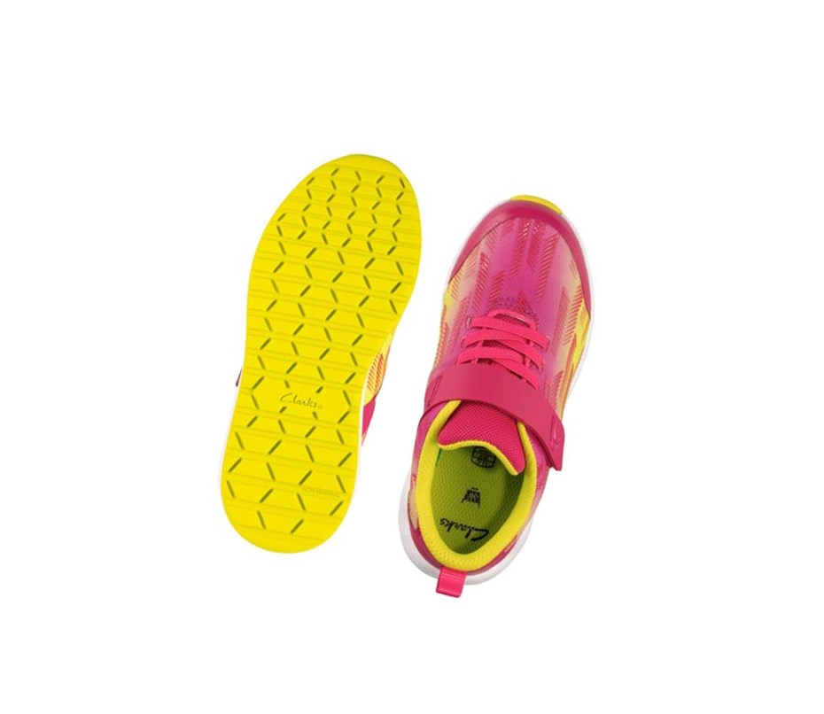 Trampki Clarks Aeon Pace Skórzane Chłopięce Różowe Cytrynowy | YFWSQH153