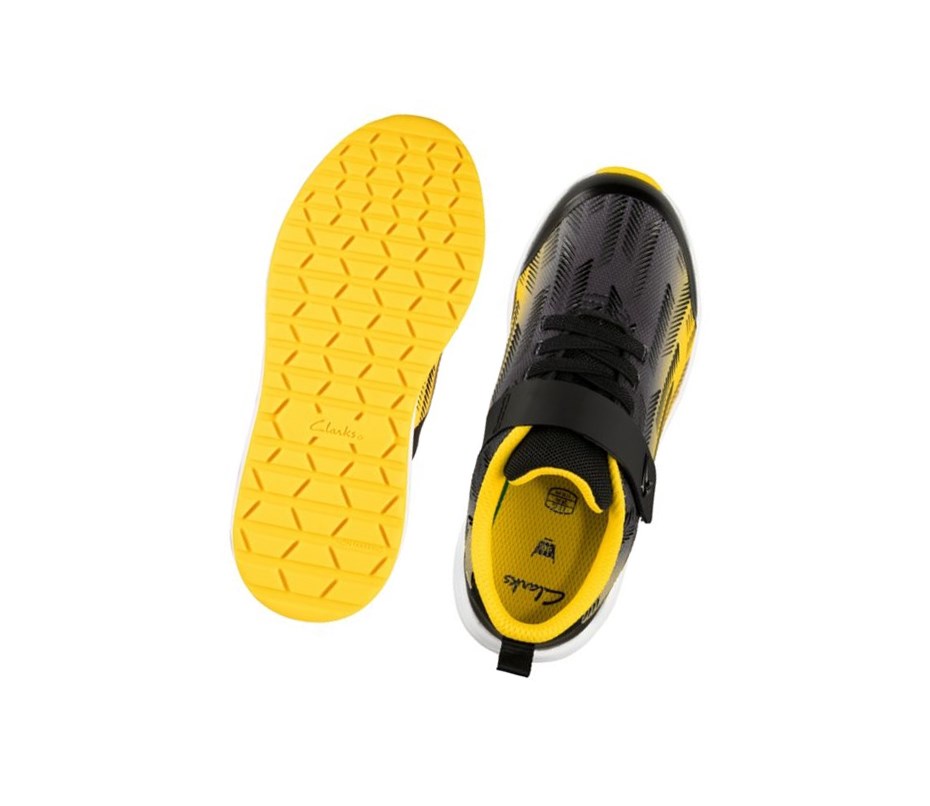 Trampki Clarks Aeon Pace Skórzane Dziewczynka Czarne Żółte | TGXCZN025