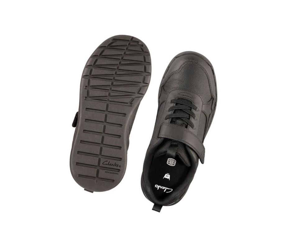 Trampki Clarks Orbit Sprint Skórzane Chłopięce Czarne | JYRBLQ210