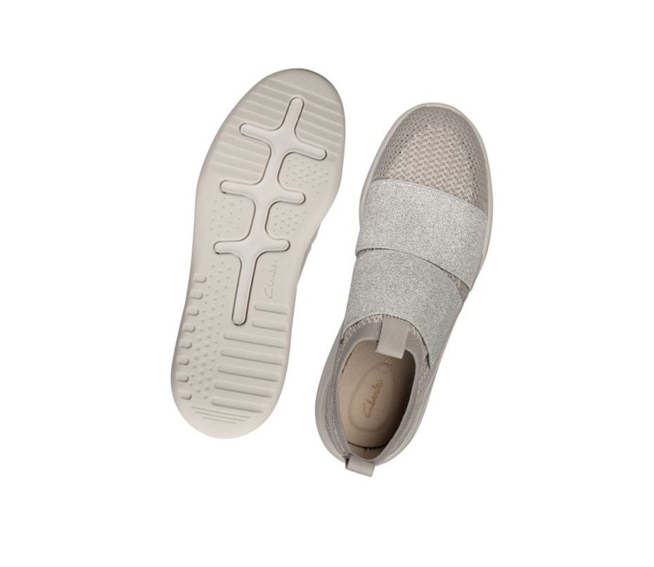 Trampki Clarks Sift Slip Damskie Srebrne | IBEXOU190