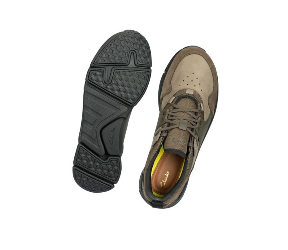 Trampki Clarks Tri Active Koronkowe Skórzane Męskie Ciemny Oliwkowe | VNQWYZ137