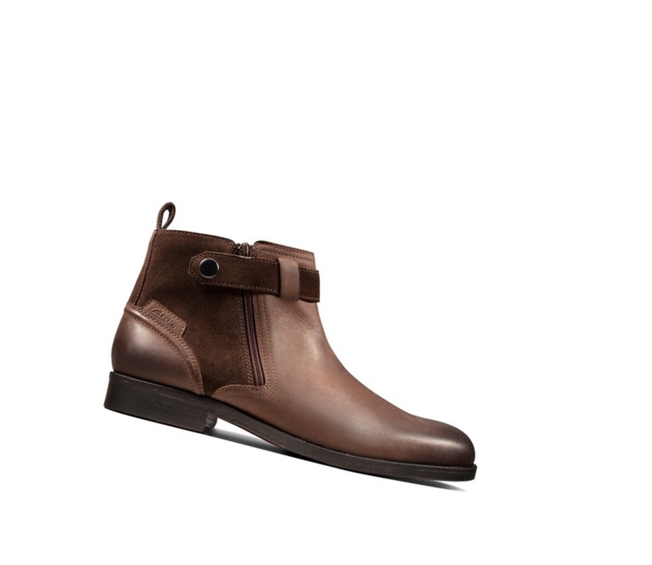 Trzewiki Clarks Brocton Zip Skórzane Męskie Brązowe | ZPKOGQ937