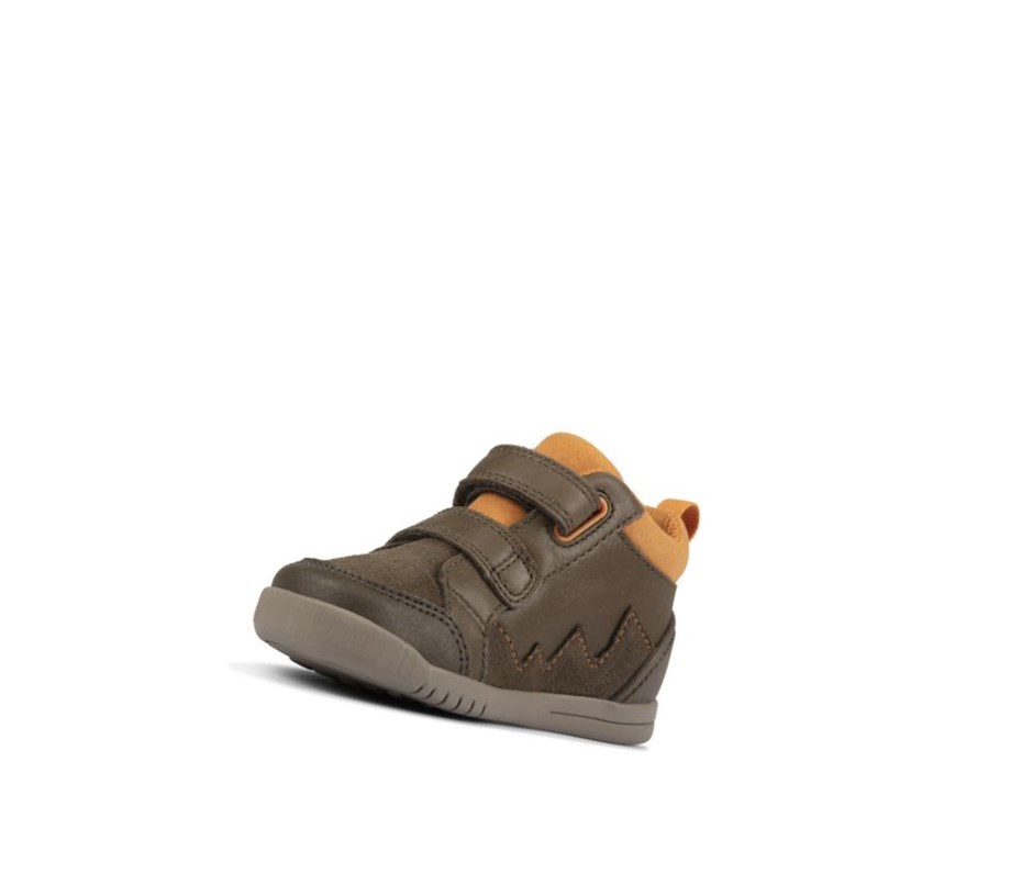 Trzewiki Clarks Rex Park Skórzane Dziewczynka Khaki | OKTGAZ803